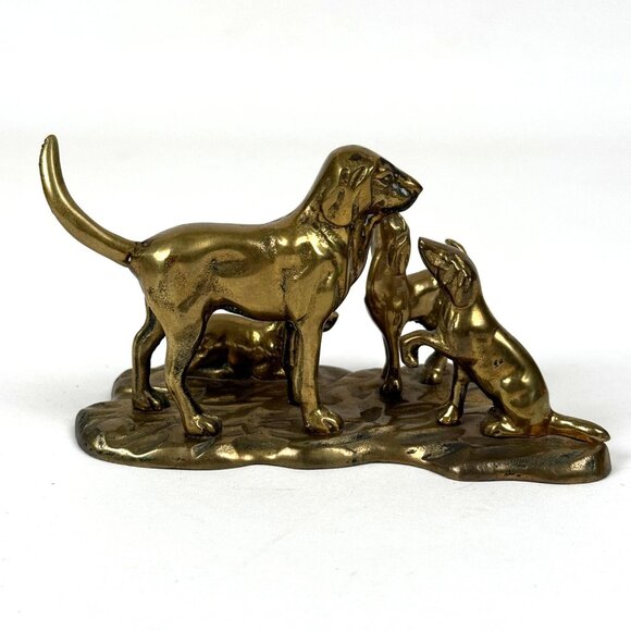 Vintage Brass Dog Figurine Pack Scene Rustic Hunting Decor Ornate Canine Decor - Picture 2 of 9